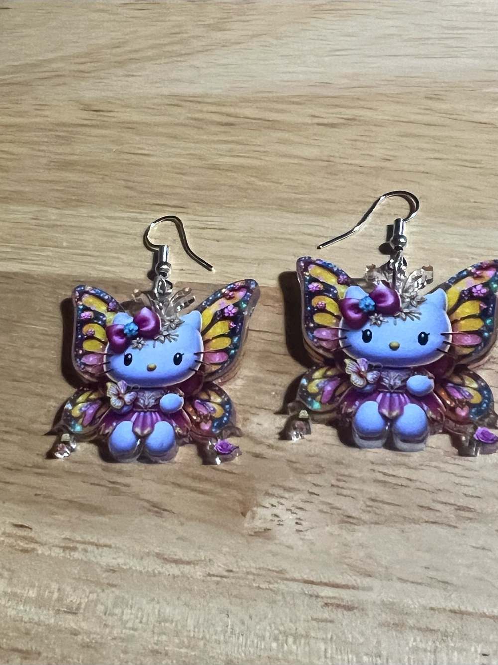Hello Kitty Fairy Butterfly Dangle Earrings - Purple & Yellow E63